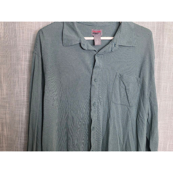 Men's Falcon Point Button-Down‎ Shirt, Size L, Green and white checkers - Picture 3 of 6